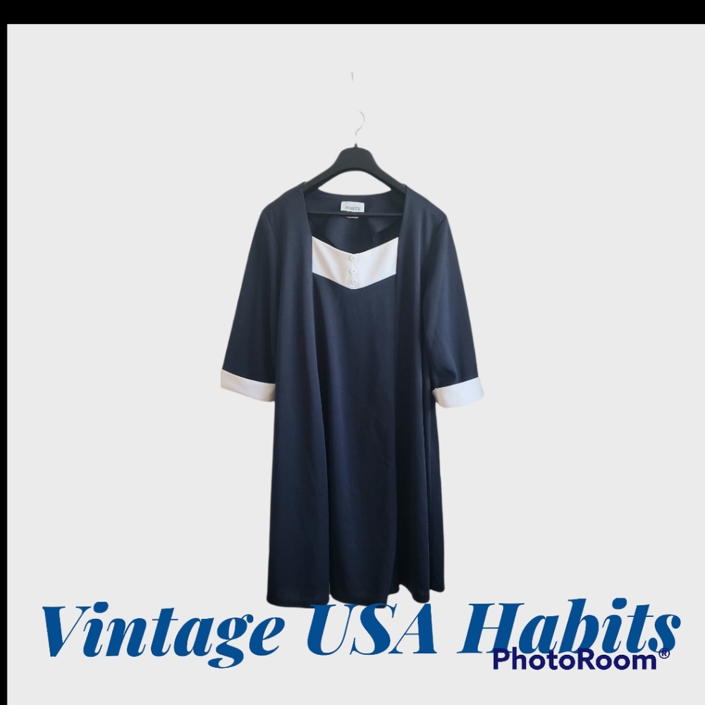 VTG  Habits Navy White Flared 3/4 Sleeve